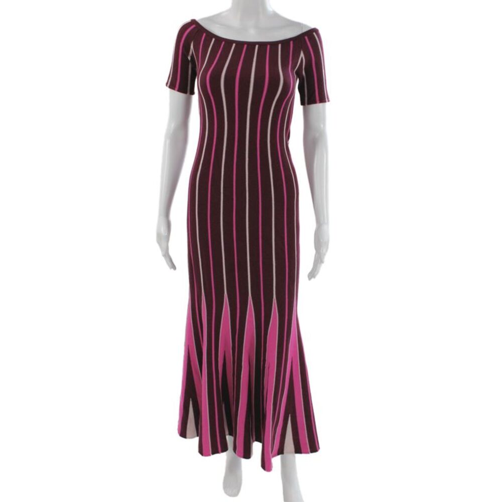 Gabriela Hearst Women Brown Striped Wool Midi Bodycon Sweater Dress Size S